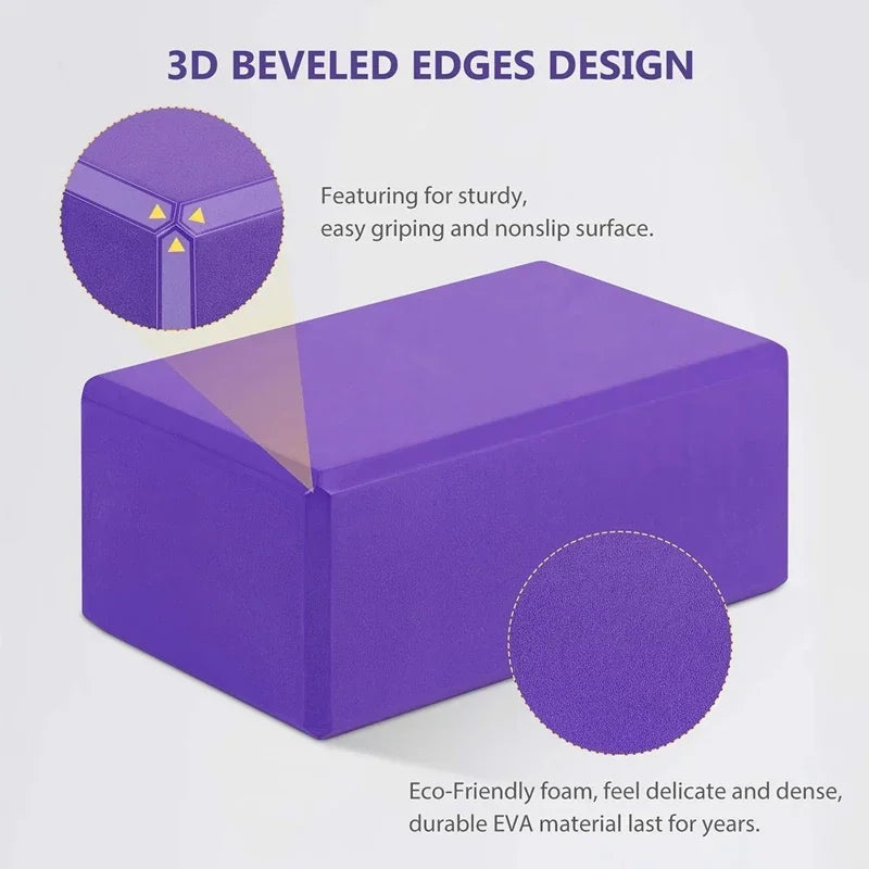 Yoga Block & Strap Set Eva Foam Non-Slip Blocks (Purple)