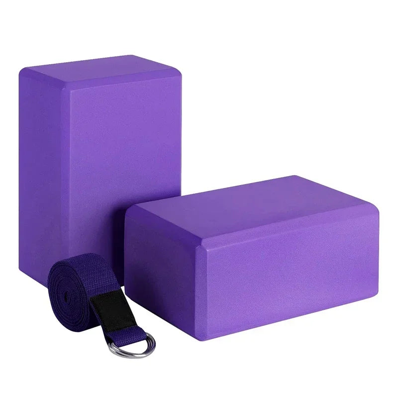 Yoga Block & Strap Set Eva Foam Non-Slip Blocks (Purple)