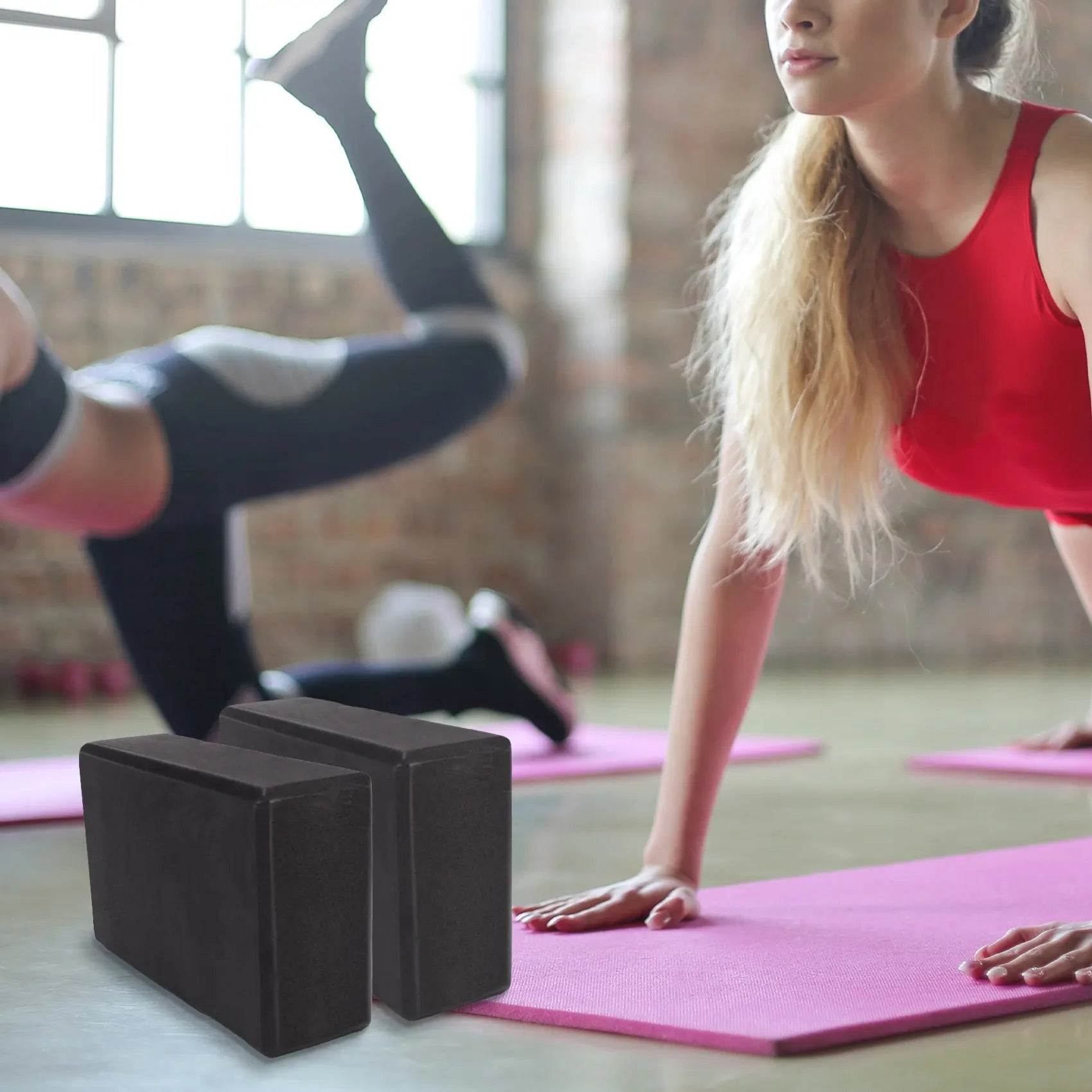 Yoga Block And Strap Set Non-Slip Foam Stretching (Black)