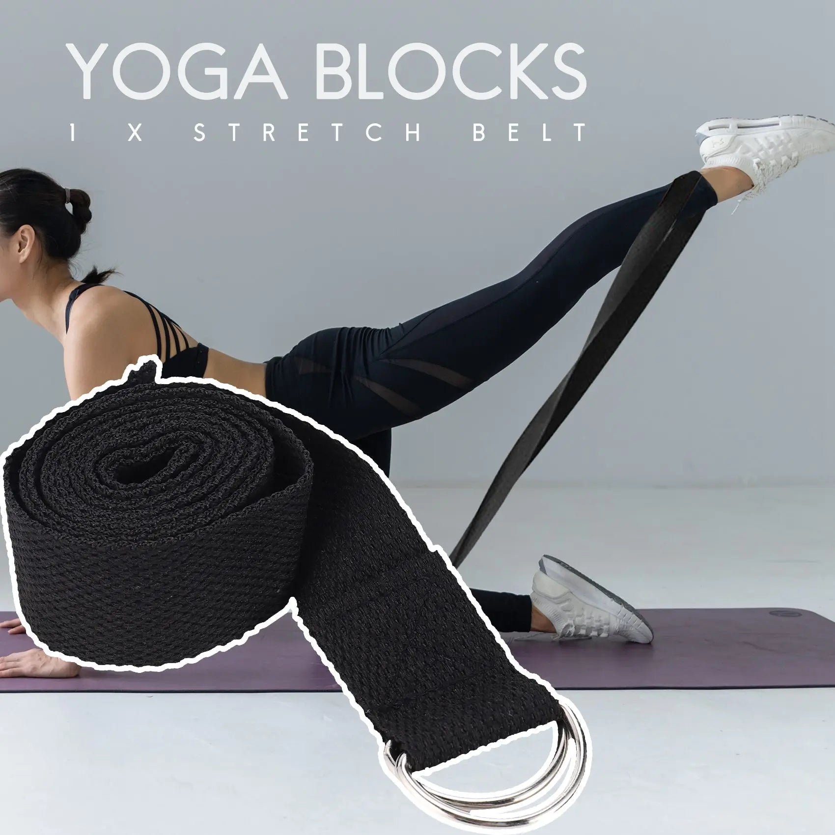 Yoga Block And Strap Set Non-Slip Foam Stretching (Black)