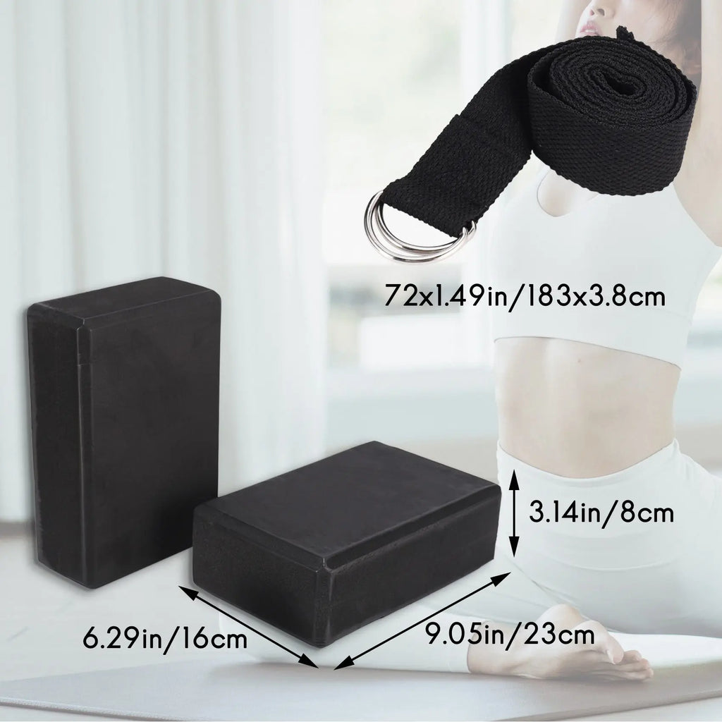 Yoga Block And Strap Set Non-Slip Foam Stretching (Black)