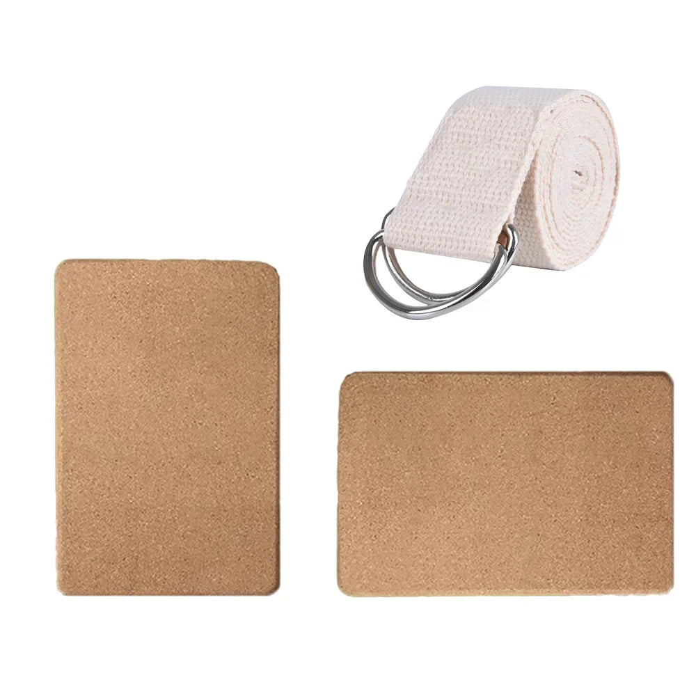 Yoga Blocks 2 Pack With Strap High-Density Cork (Beige)