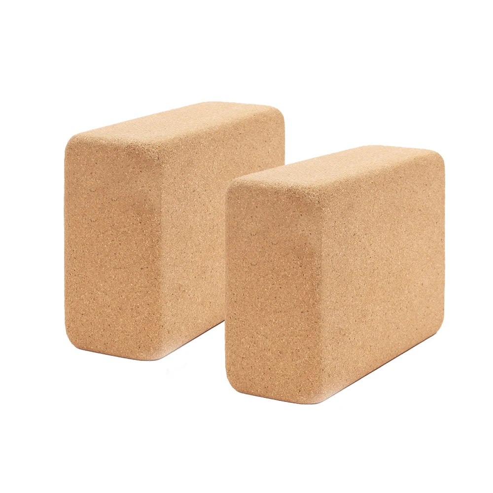 Yoga Blocks 2 Pack With Strap High-Density Cork (Beige)