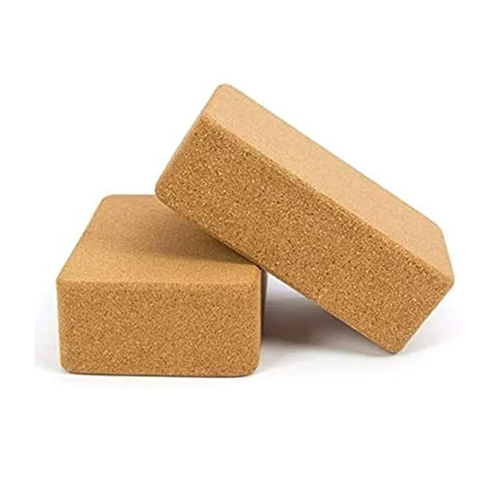 Yoga Blocks 2 Pack With Strap High-Density Cork (Beige)