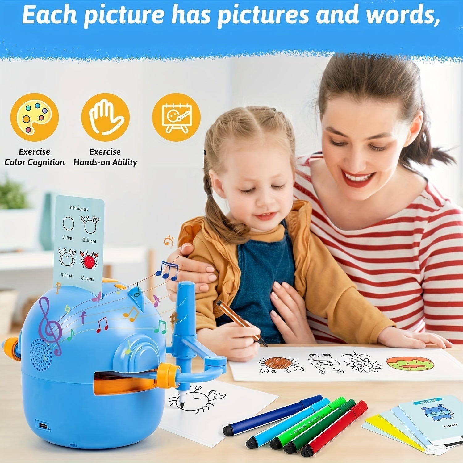 Interactive Drawing Robot for Kids with 100 Cards