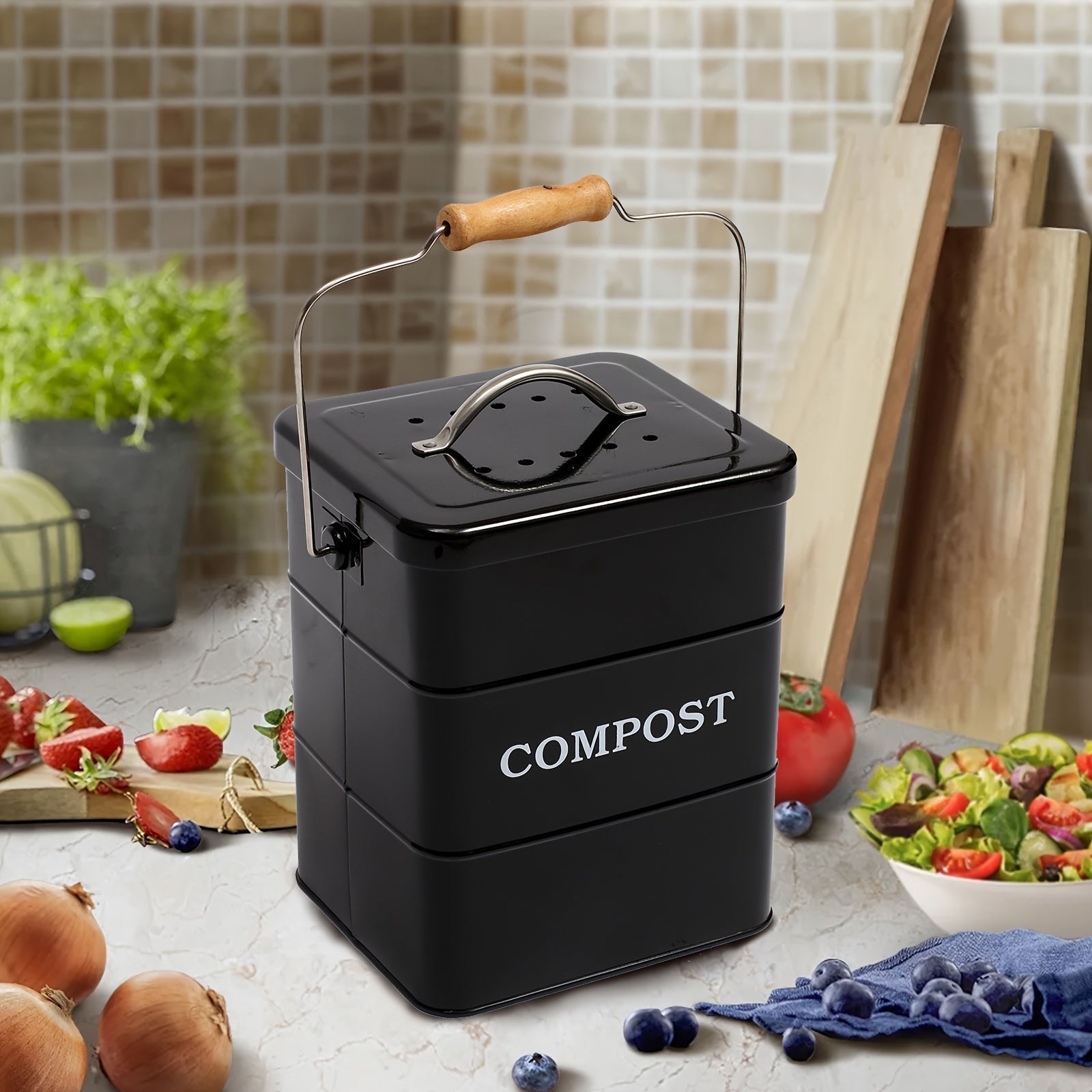 Metal Compost Bin Indoor Kitchen Countertop