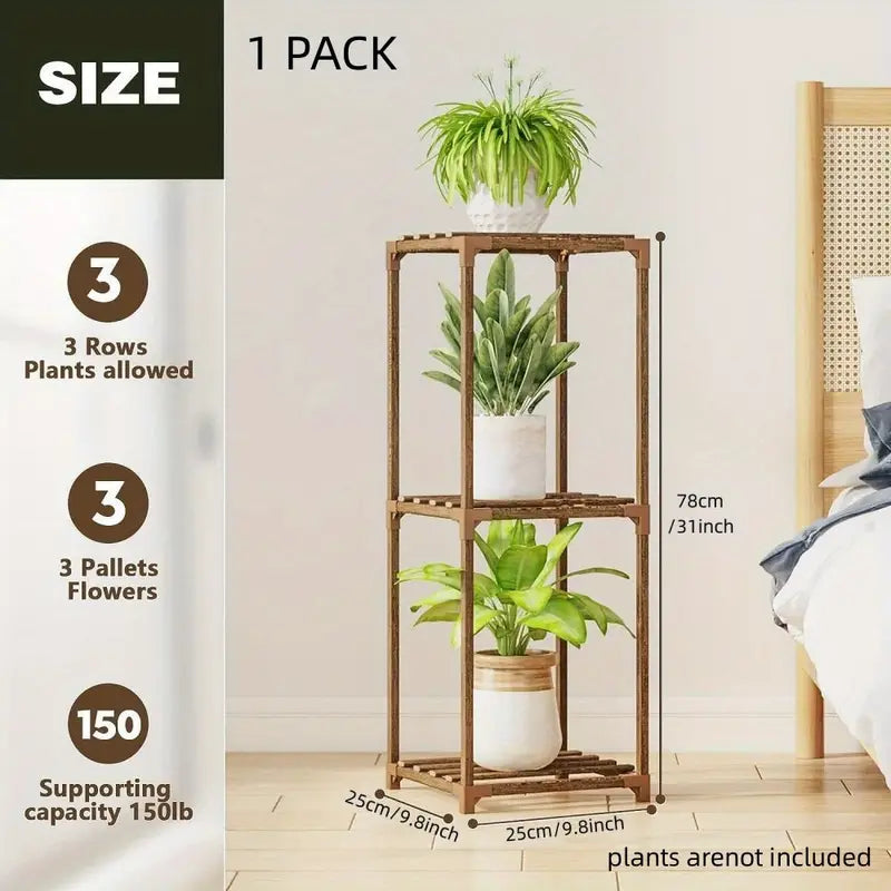 Botanical Bliss: Three-Level Timber Plant Display