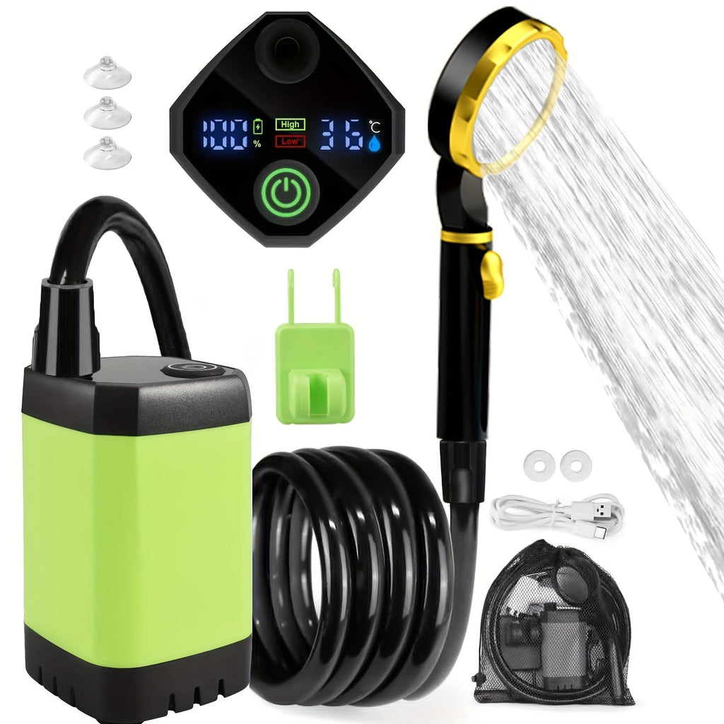 Portable Rechargeable Outdoor Shower System with Self-Priming Pump & Digital Display