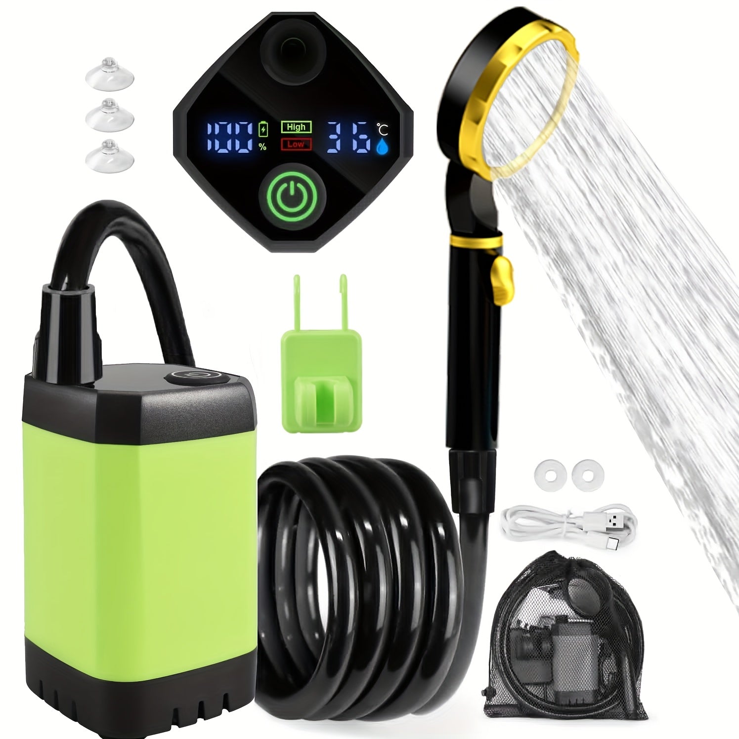 Portable Rechargeable Outdoor Shower System with Self-Priming Pump & Digital Display