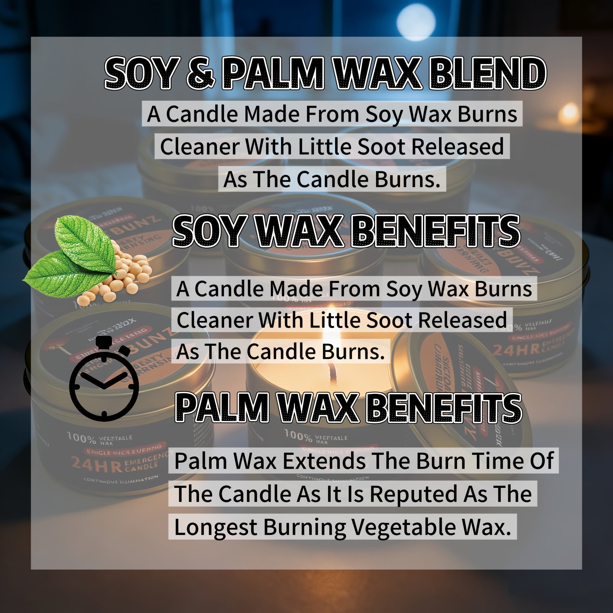 Emergency Candle – 24H Smokeless Soy Wax Windproof Camping Candle