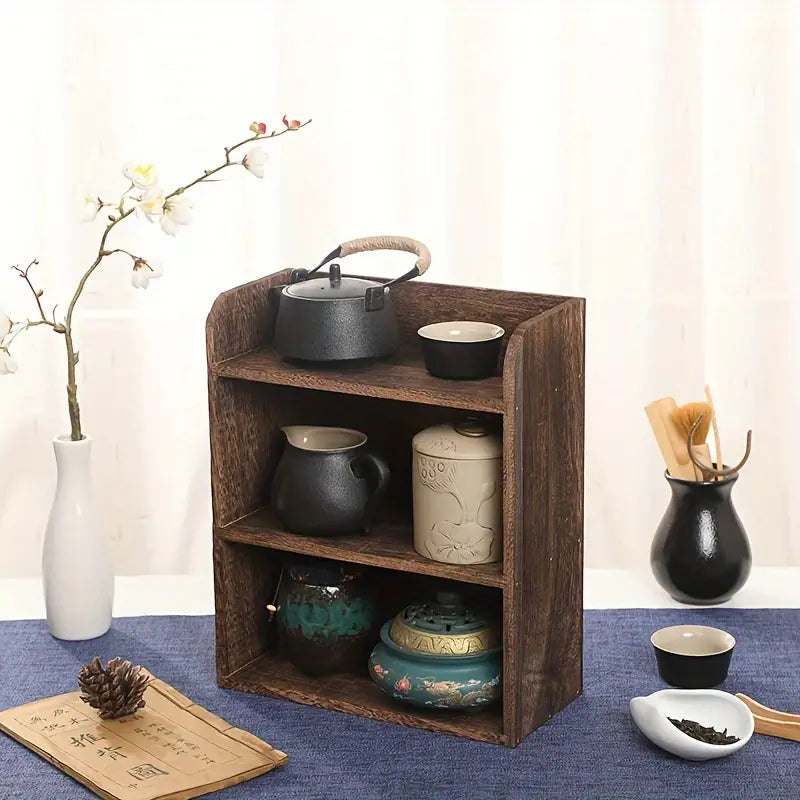 Vintage Solid Wood Corner Cabinet - Multi-Layer Sundries Organizer