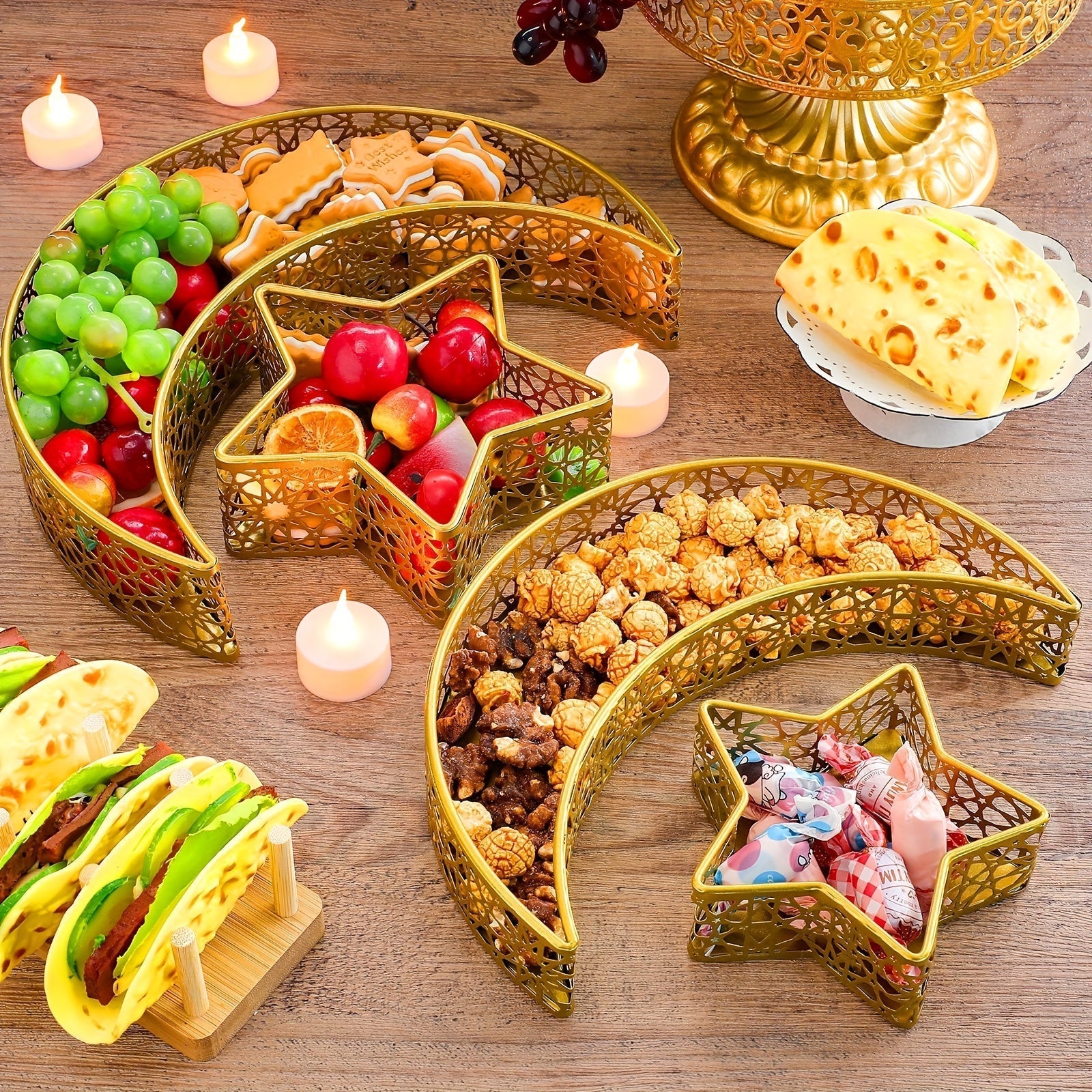 2Pcs Ramadan Iron Serving Trays Set For Desserts