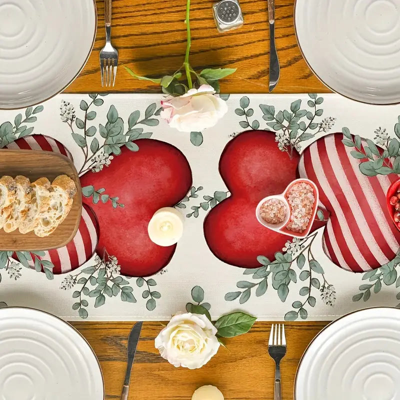 Eucalyptus Hearts & Leaves Printed Linen Table Runner(33.02*274.32cm)
