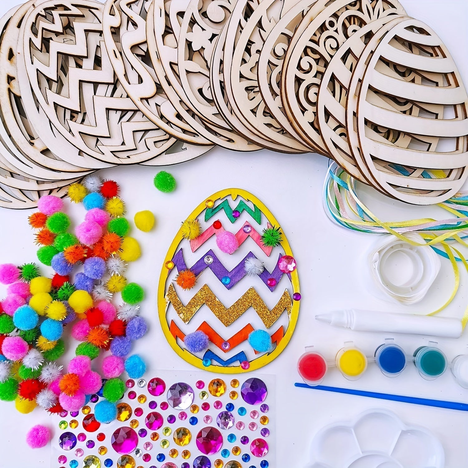 24Pcs Diy Wooden Easter Egg Craft Kit