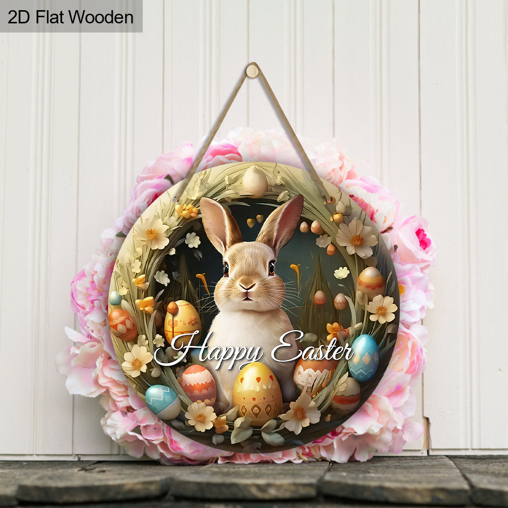 Rustic Wooden Easter Bunny Sign With Easter Eggs