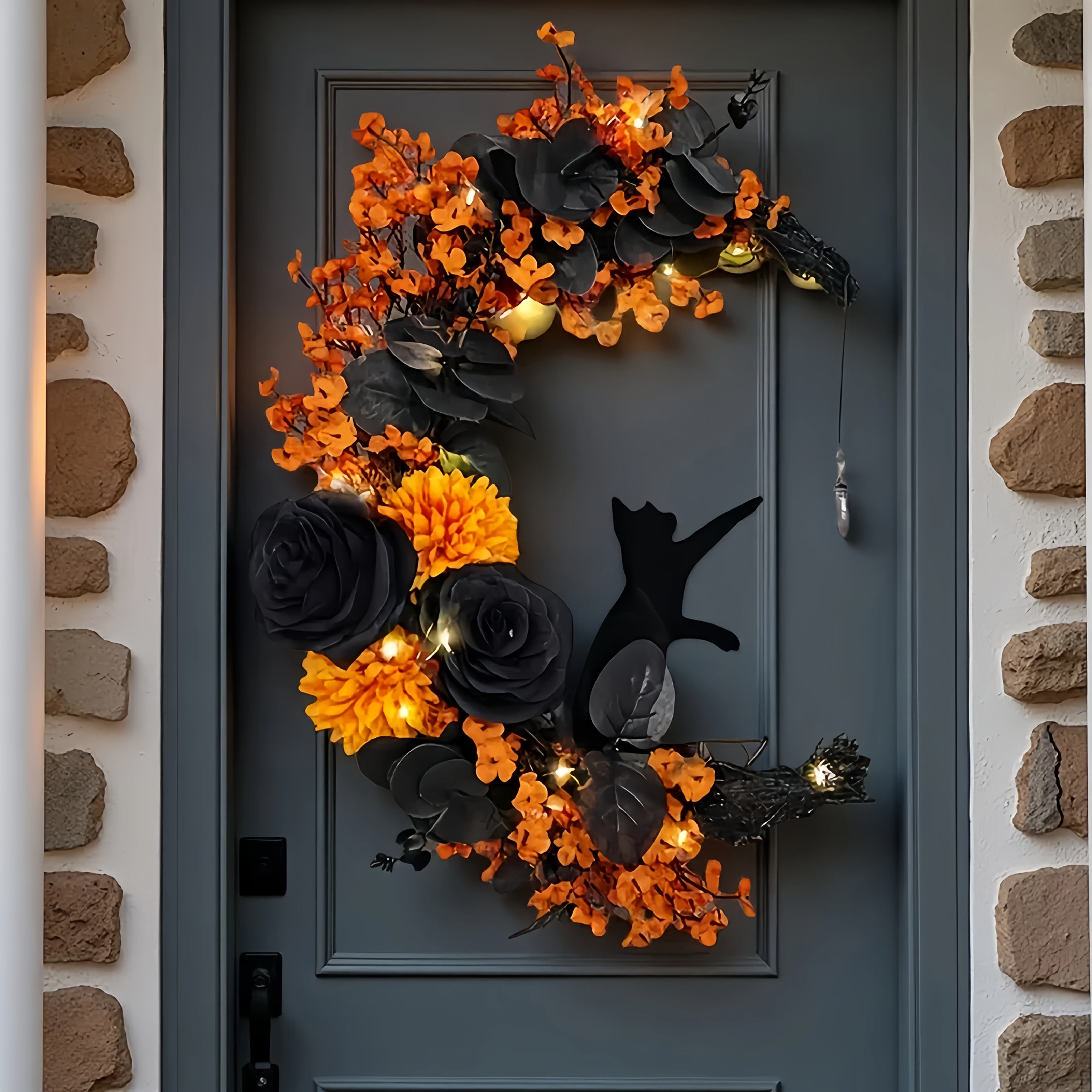 Gothic Halloween Moon Wreath Door Hanging