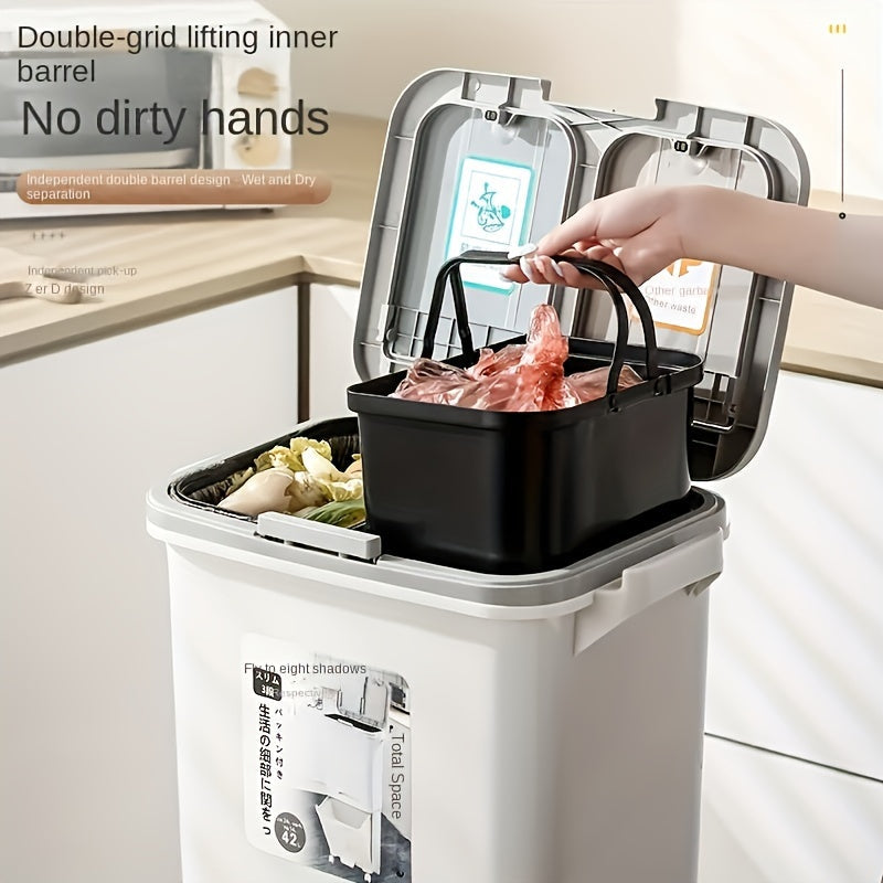 Large Dual-Compartment Trash Can With Odor-Seal Lid
