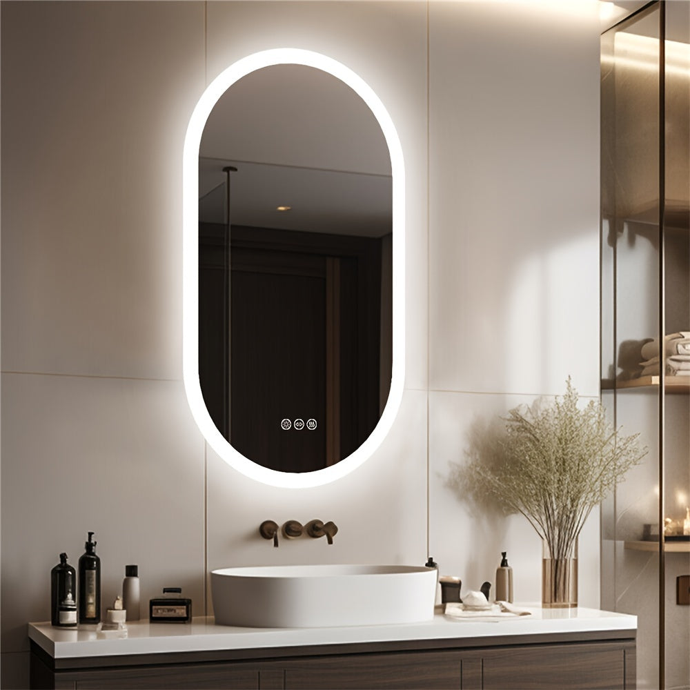 1-Piece Oval Backlit LED Bathroom Mirror with Anti-Fog