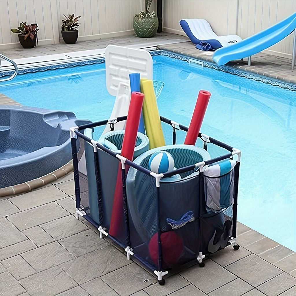 Mesh Pool Storage Organizer Cart with Wheels