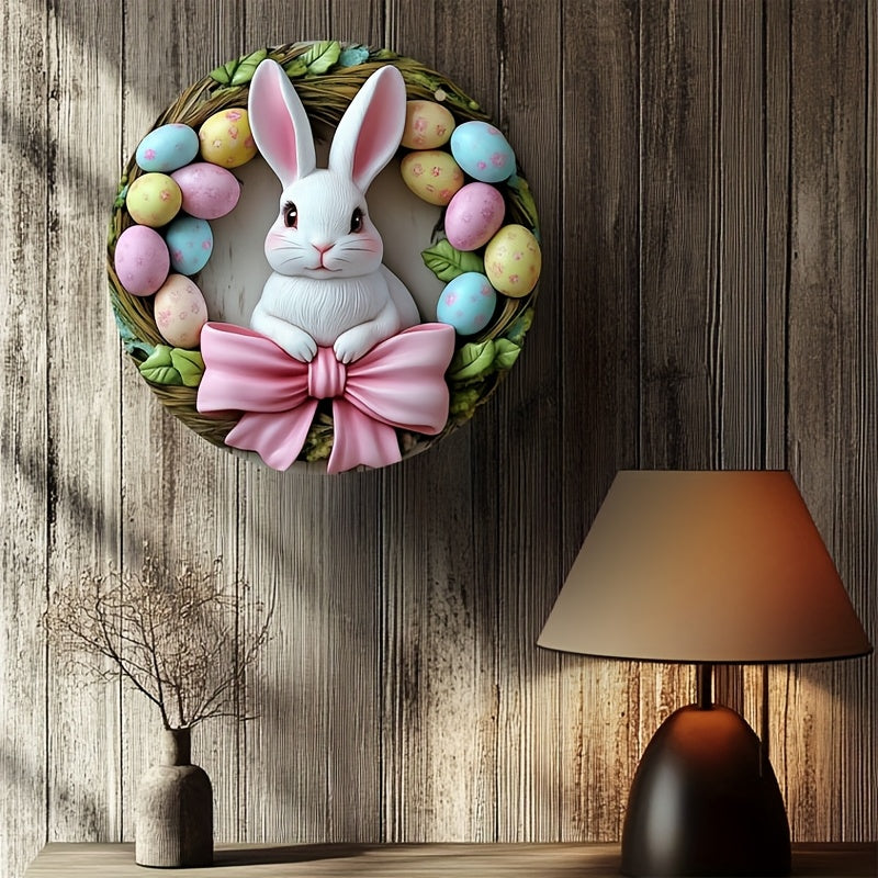 Pink Bunny & Egg Easter Wreath Wooden Decor