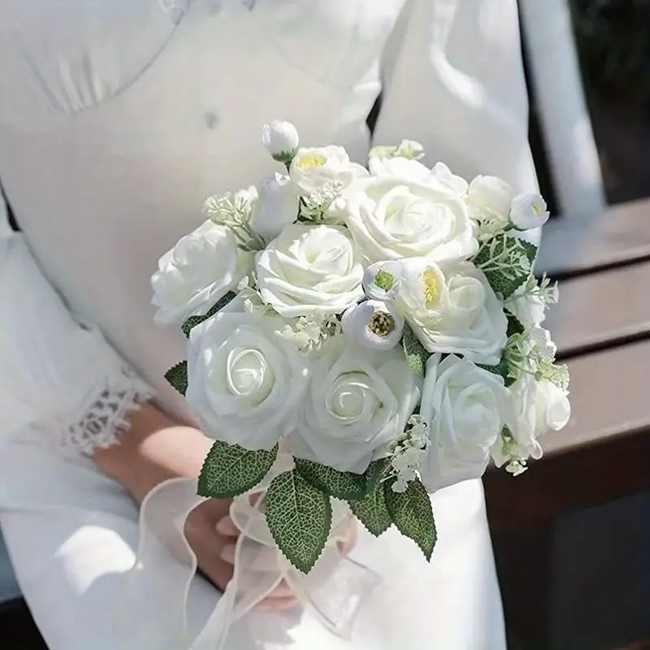 50-Piece Silk Black Roses Combo Box Set | Artificial Flowers(White)