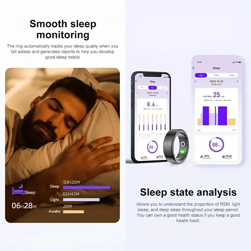 Smart Ring Fitness Tracker - Stainless Steel Workout Smart Ring