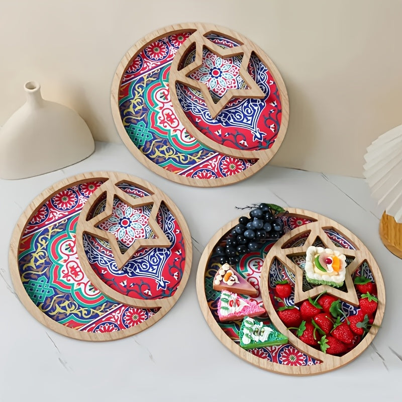 Eid Mubarak Wooden Dessert Tray with Star & Moon
