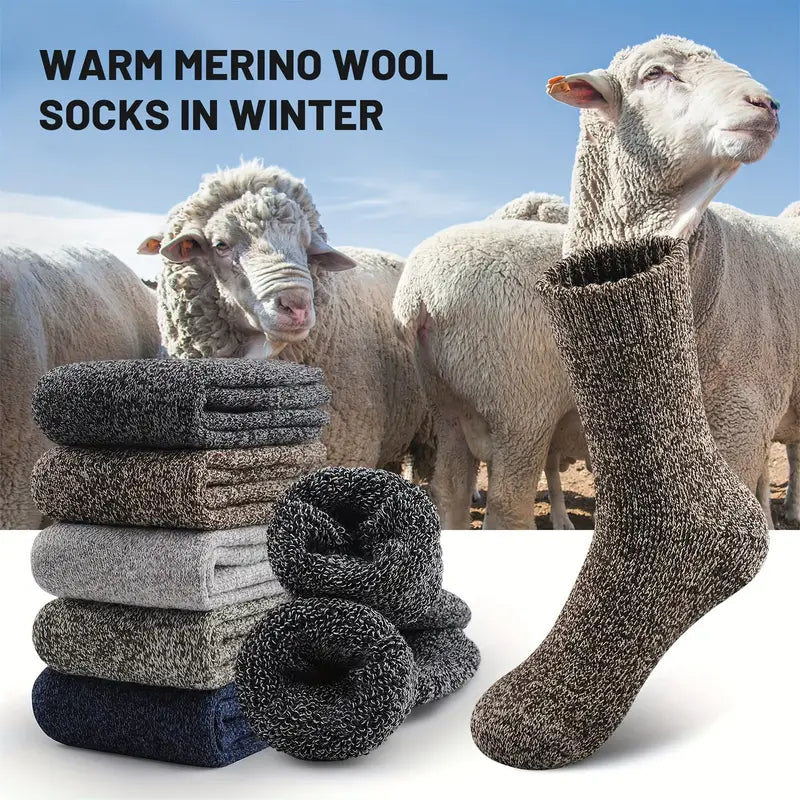 5 Pairs of Thick Solid Crew Socks for Men - Winter Essentials
