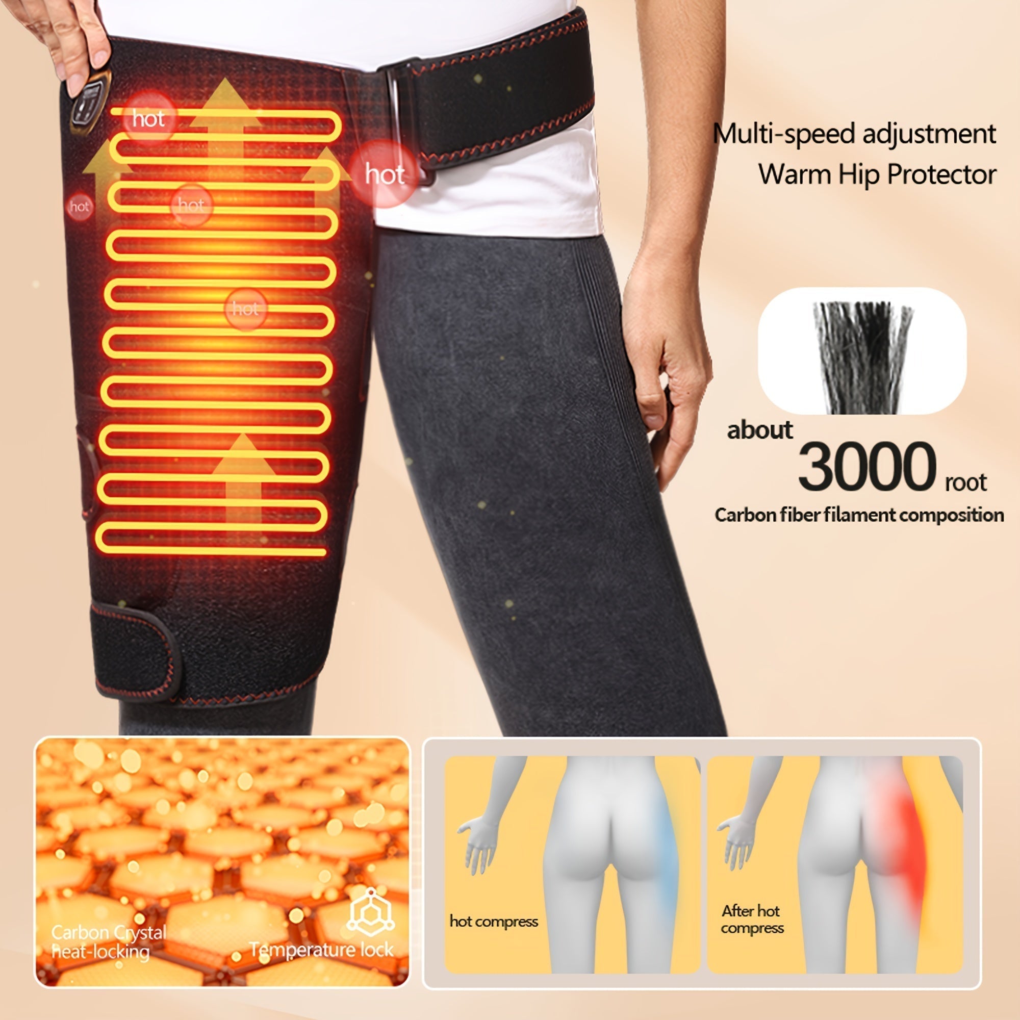 Usb-Powered Heated Hip Brace Massager With Vibration(Black)