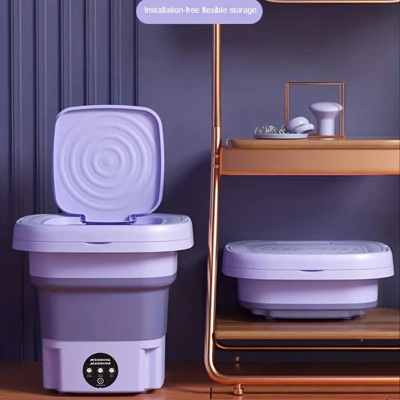 Portable Mini Washing Machine - Collapsible, 8L Capacity, 3 Sterilizing Modes, Purple