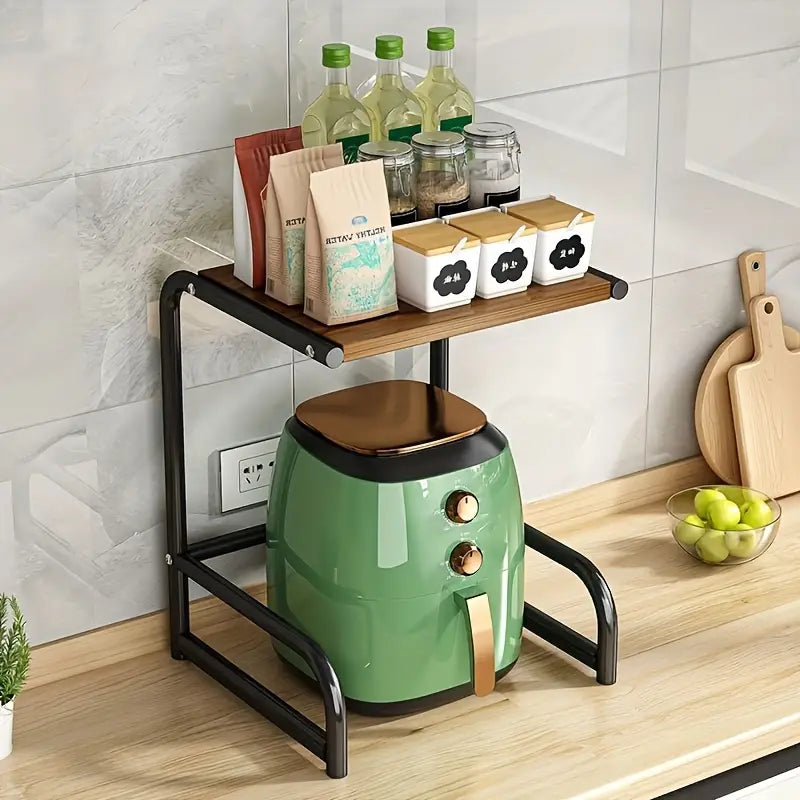 Multifunctional Microwave Storage Shelf - Kitchen Organizer and Oven Holder- Black