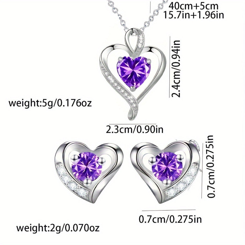 Elegant Heart-Shaped Jewelry Set With Purple Gemstones