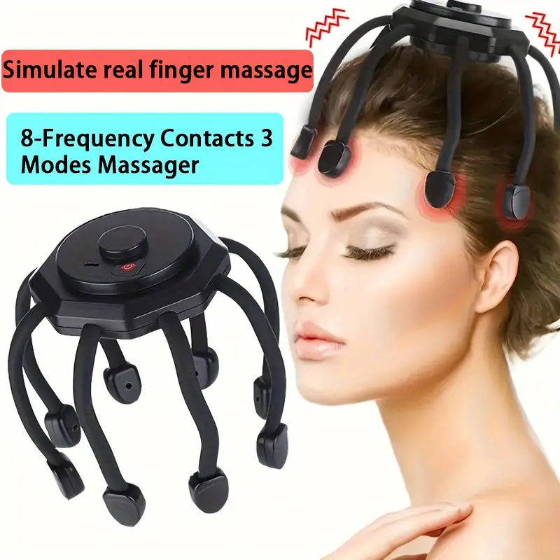 Rechargeable 8-Finger Scalp Massager - Black