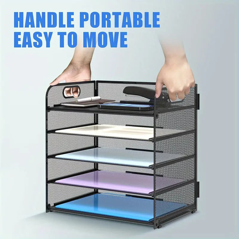 Black Mesh Desktop File Organizer - 5-Layer, Portable and Sleek Design