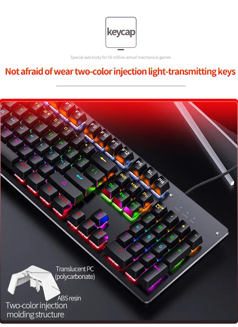 Caller Mechanical Keyboard - 104 Keys, Green Axis, Backlit, Wired USB, Black [Green Axis]