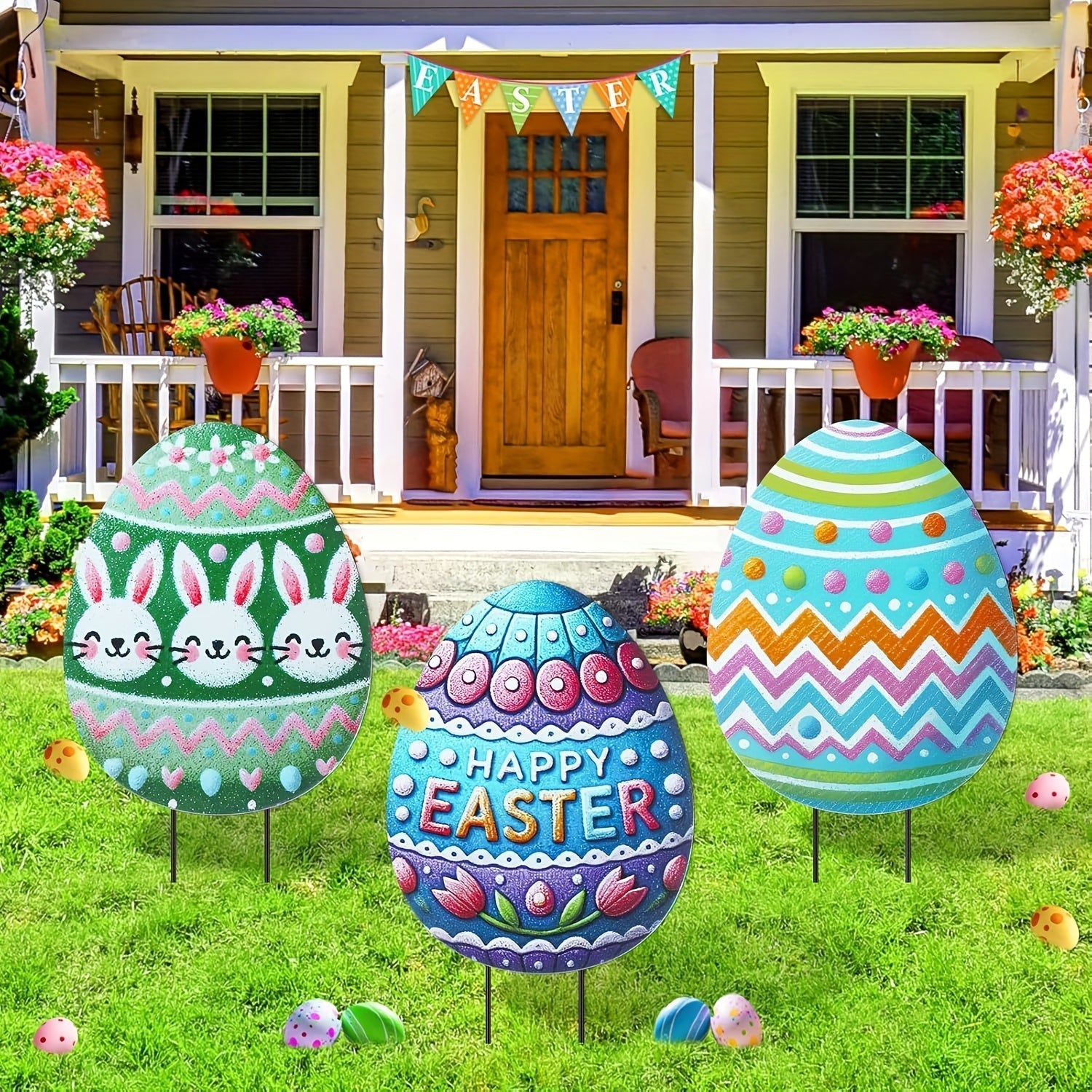 2D Easter Egg Yard Decorations with Metal Stakes