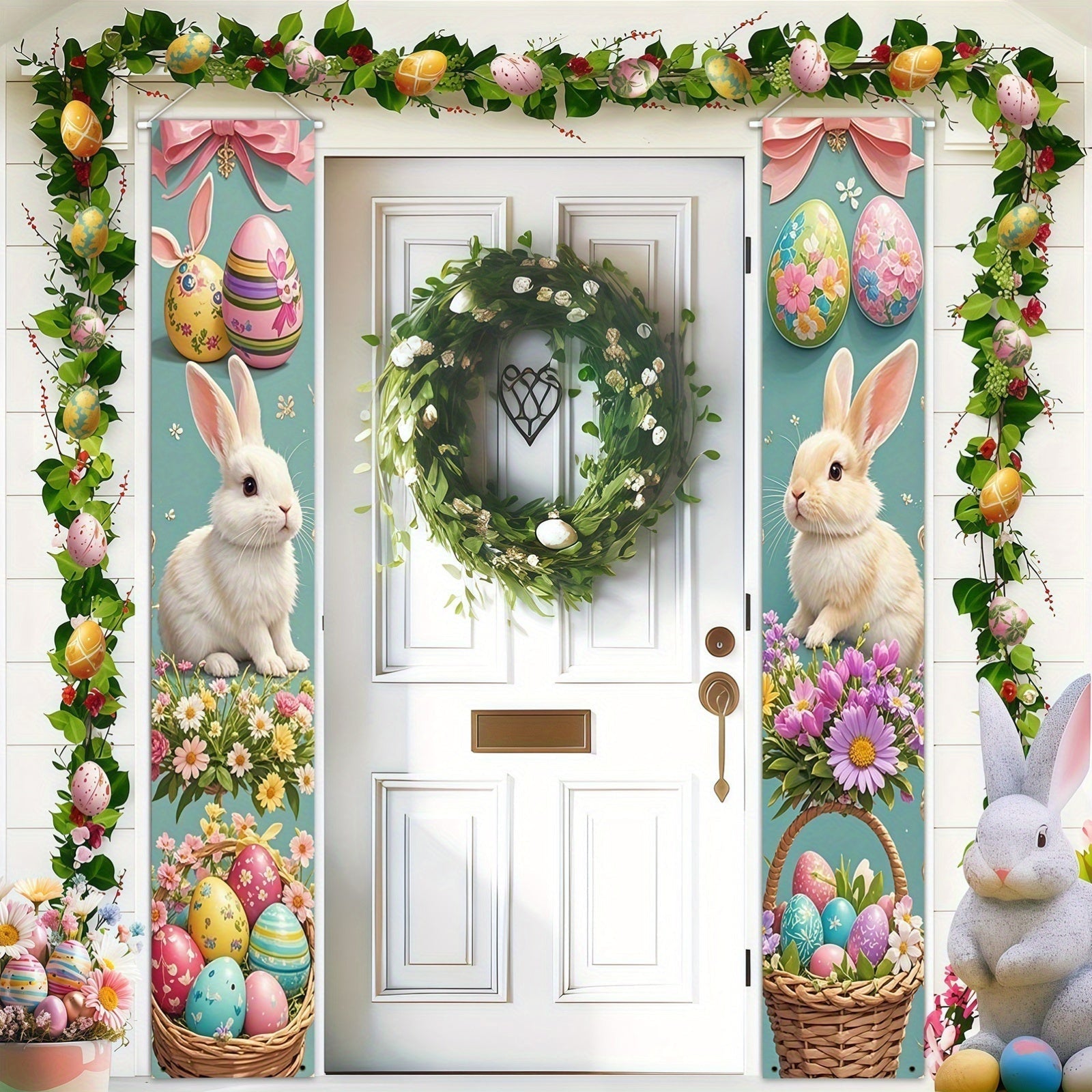 Easter-Themed Door Banners with Rabbits & Eggs (1 Pair)