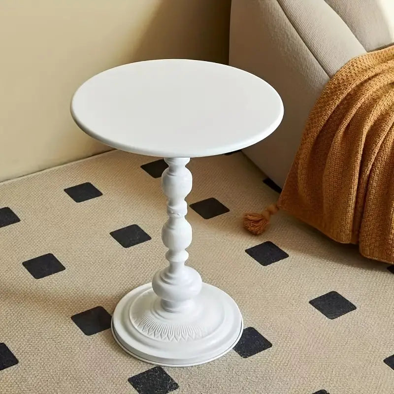 Nordic French Retro Corner Table - Vintage White Iron Bedside Table for Balcony