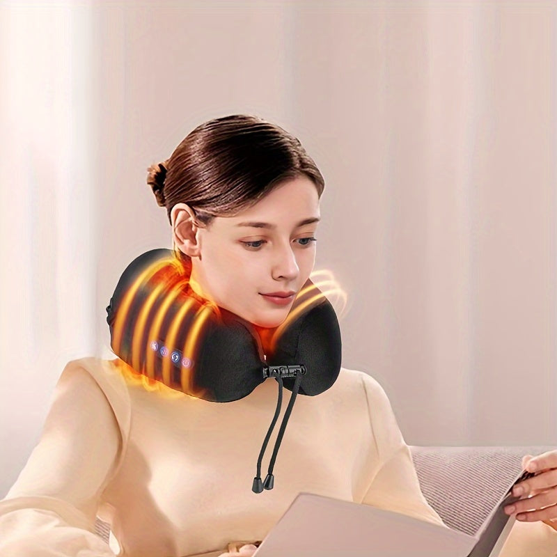 U-Shaped Heated Neck Massager Pillow - Usb Rechargeable(Black)