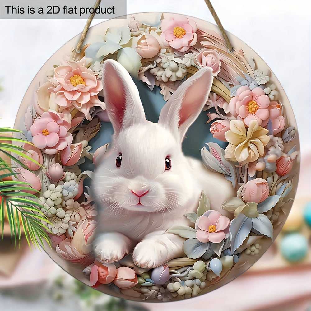 Easter Bunny & Tulips Wooden Wreath Spring Decor