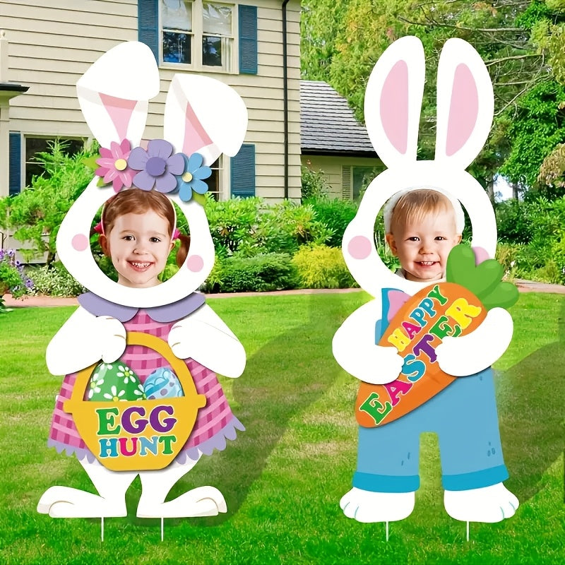 2Pcs Large Easter Bunny Yard Signs Art Decor