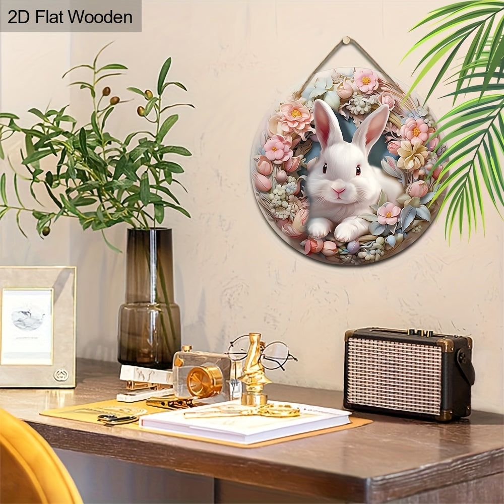 Easter Bunny & Tulips Wooden Wreath Spring Decor