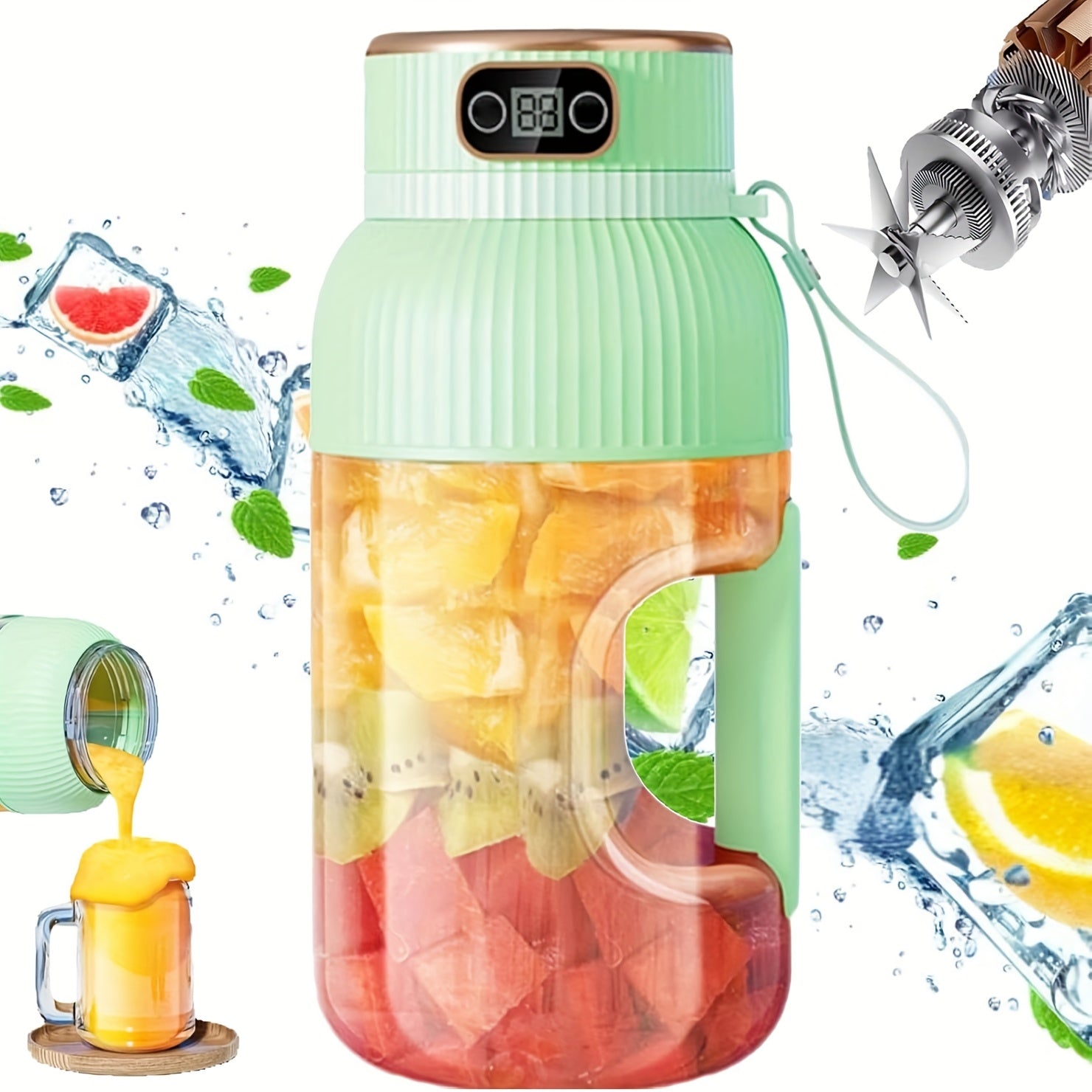 Portable Rechargeable Juicer Blender with 10 Stainless Steel Blades