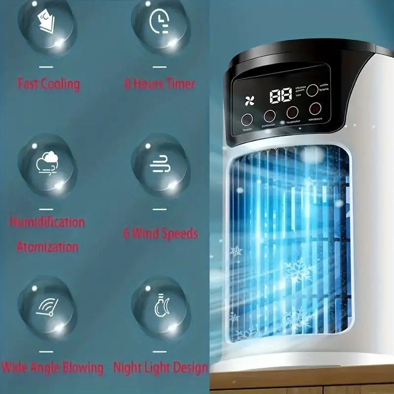 Stay Fresh With Our Portable Smart Fan Featuring 7 Ambient Led Lights