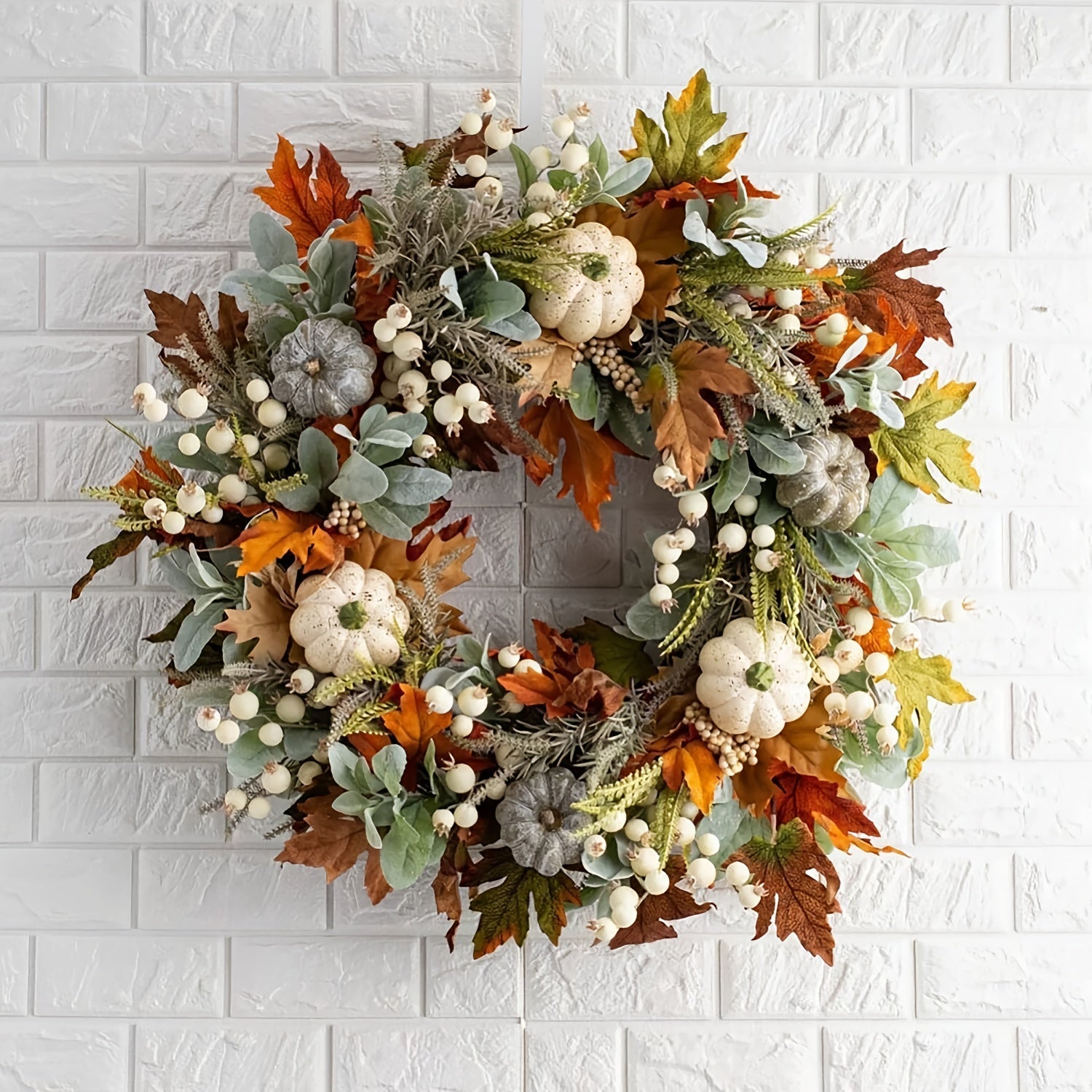 Halloween Winter Pumpkin Maple Leaf Wreath