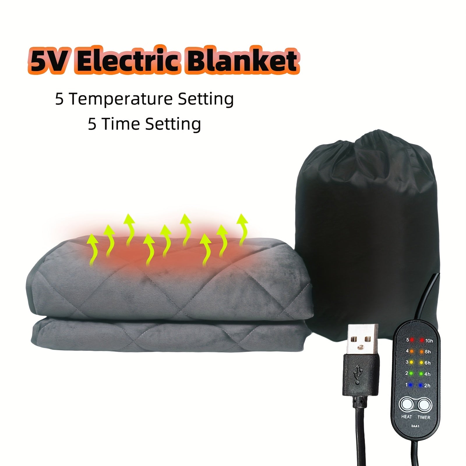 USB Heated Sleeping Bag Pad 5-Level Adjustable