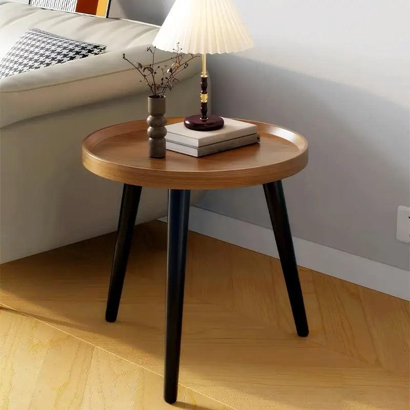 Contemporary Nordic Style Wood Round Coffee Table - Walnut Color