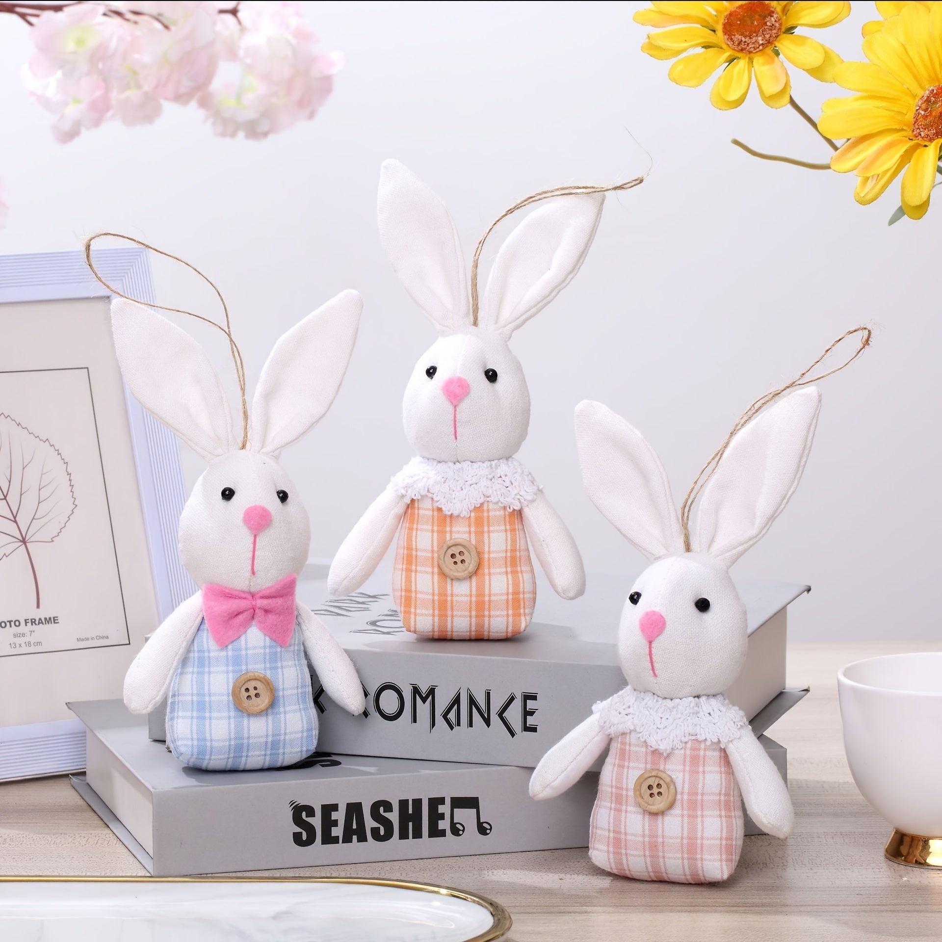 6Pcs Easter Bunny Plush Decorations With Bow Ties