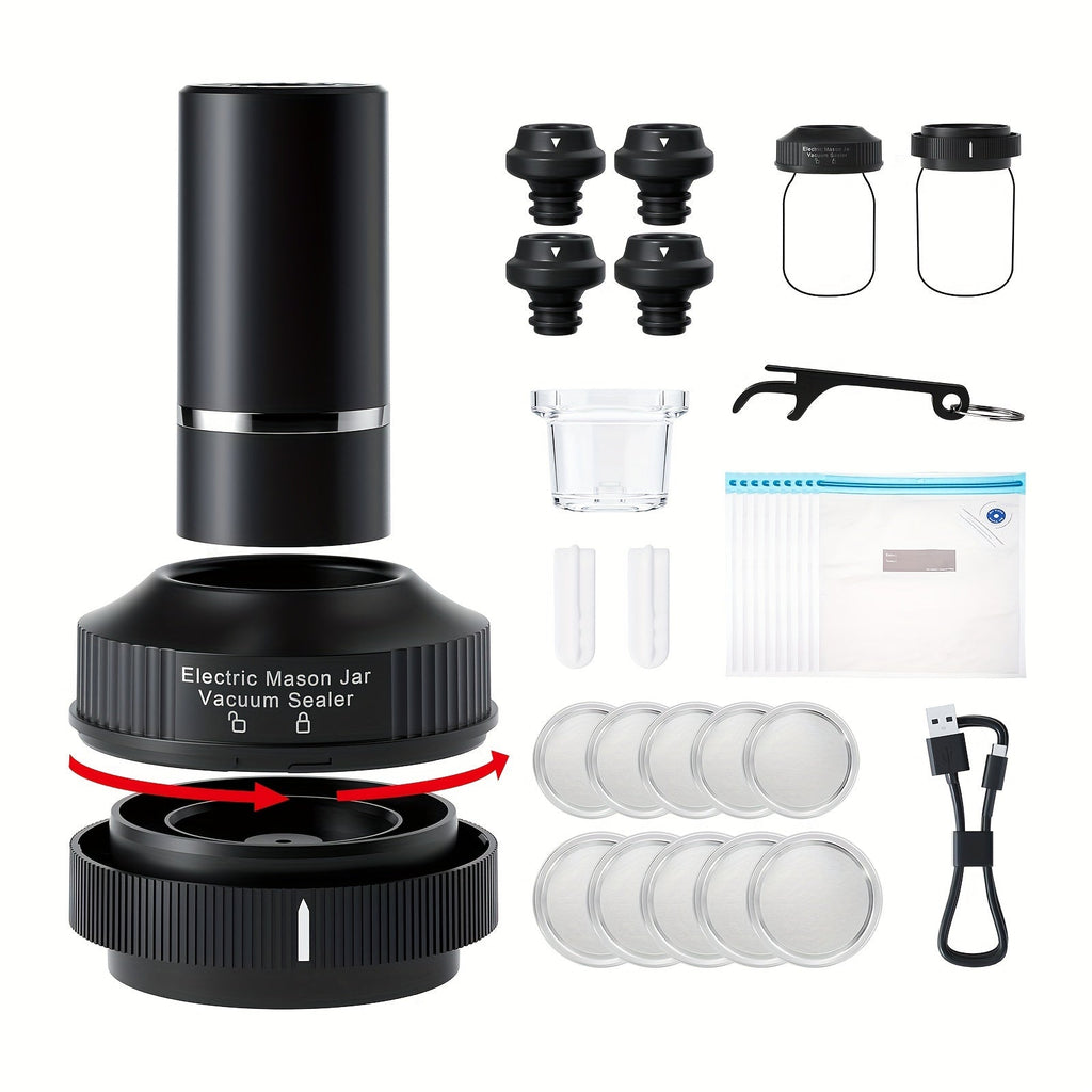 Mason Jar Rechargeable Vacuum Sealer Kit (30-in-1)