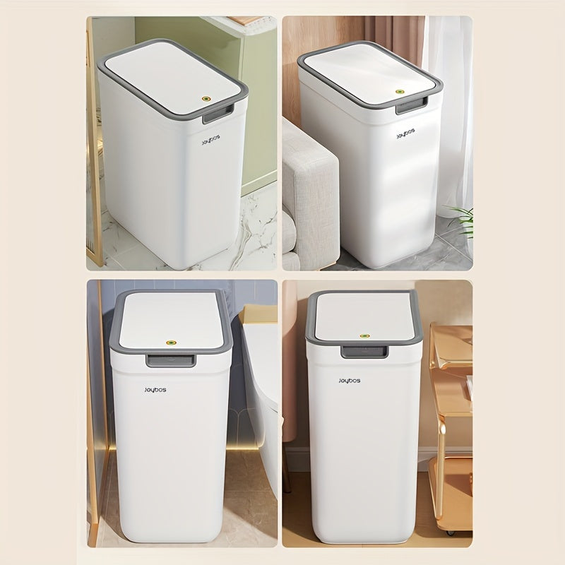 2Pcs Sleek White Trash Cans With Odor-Seal Lids